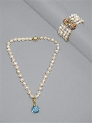 Lot 197 - Semi-Baroque Cultured Pearl Necklace & Bracelet