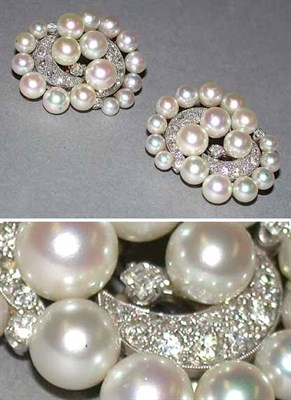 Lot 576 - Pair of Cultured Pearl and Diamond Earclips