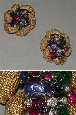 Lot 335 - Pair of Multicolored Stone Earclips