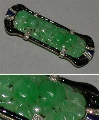 Lot 193 - Carved Jade and Enamel Brooch