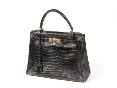 Lot 2288 - Hermes Brown Crocodile Kelly Bag Gilt-metal...