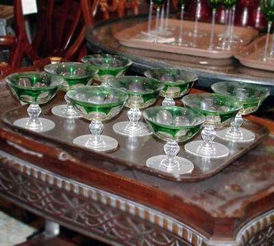 Lot 186 - Group of Nine Green Cut to Clear Glass Sherbets