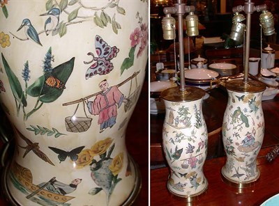 Lot 208 - Pair of Decoupage Decorated Glass Lamps