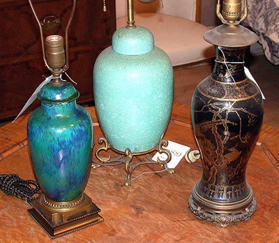 Lot 276 - Group of Three Porcelain and Pottery Lamps