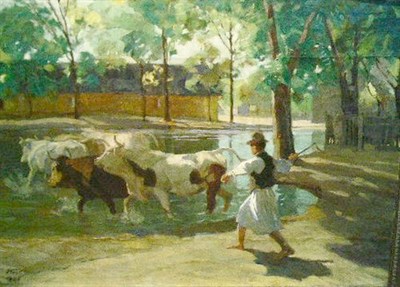Lot 50 - Bela Juszko Hungarian, b.1877 DROVER WITH...