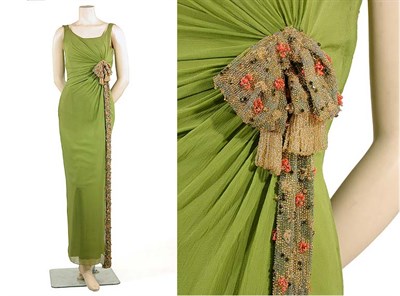 Lot 2129 - Jean Desses Avocado Silk Chiffon Gown French,...