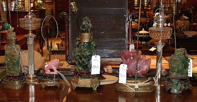 Lot 374 - Group of Five Hardstone and Jadeite Lamps