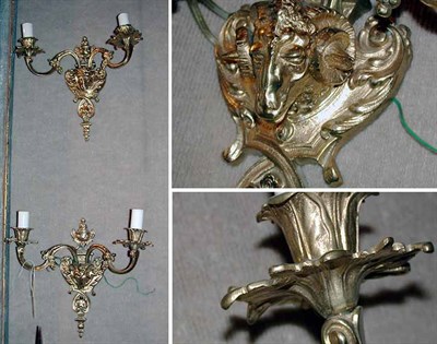 Lot 381 - Pair of Empire Style Patinated-Metal Two-Light...