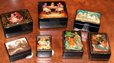 Lot 407 - Group of Seven Russian Lacquered Covered Boxes