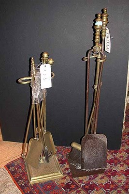 Lot 458 - Two Partial Sets of Brass Fire Tools on Stands