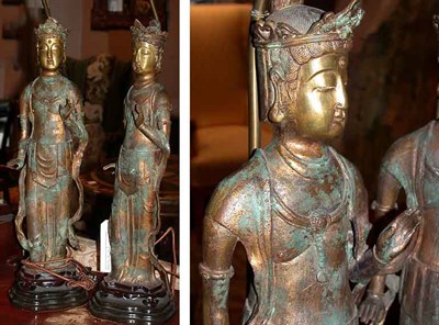 Lot 521 - Pair of Patinated-Bronze Figures Each mounted...