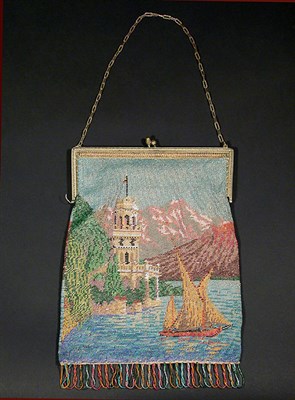 Lot 2234 - Austrian Beaded Scenery Bag Mid 19th century...