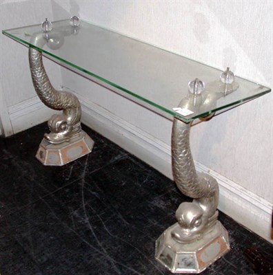 Lot 178 - Silvered Wood and Glass Dolphin Support Console