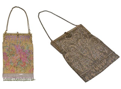 Lot 2233 - Two Art Nouveau Metal Beaded Mesh Bags Early...