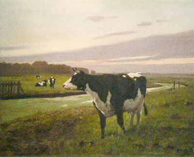 Lot 44 - Arthur Heyer German, 1872-1931 CATTLE IN A...