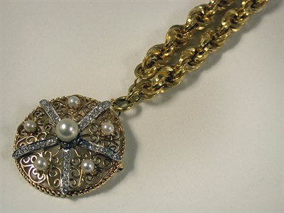 Lot 315 - Diamond and Cultured Pearl Pin/Pendant and Chain