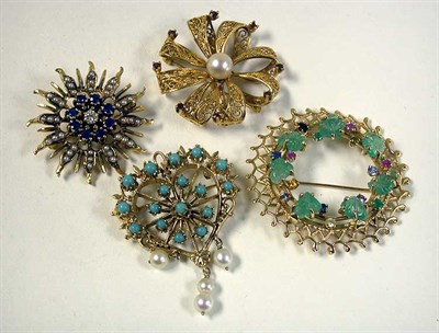 Lot 372 - Four Assorted Gold and Stone Pins