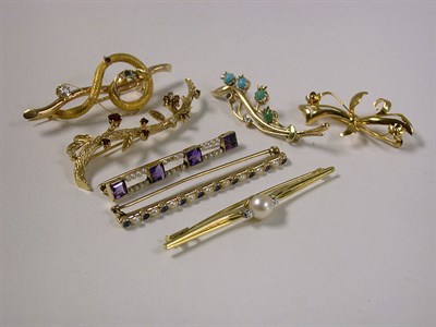 Lot 272 - Seven Assorted Gold Bar Pins
