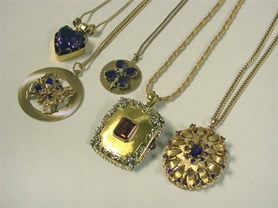 Lot 369 - Five Assorted Gold and Stone Pendants and Chains