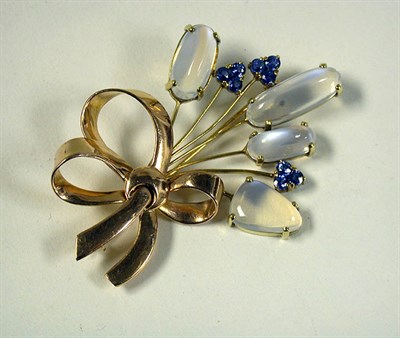 Lot 306 - Retro Moonstone and Sapphire Flower Pin