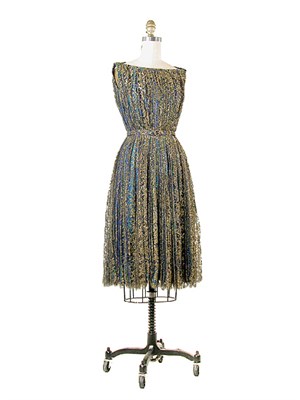 Lot 2036 - Nina Ricci Metallic Gold Lace Cocktail Dress...