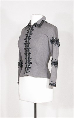 Lot 3445 - Balmain Couture Gray Wool Jersey Beaded Bodice...