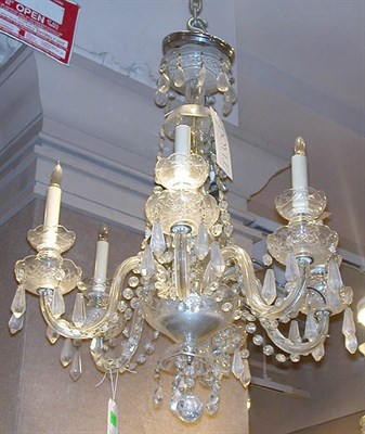 Lot 411 - Georgian Style Cut Glass Six-Light Chandelier
