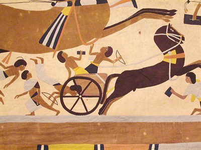 Lot 2419 - Chariot Battle Egyptian Tapestry Panel...