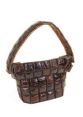 Lot 2244 - Rare Brown Crocodile Tile Handbag American,...