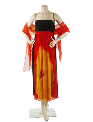 Lot 2169 - Galanos Poppy Print Silk Chiffon Dress...