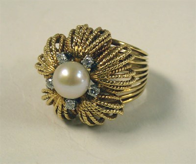 Lot 130 - Cultured Pearl and Diamond Ring