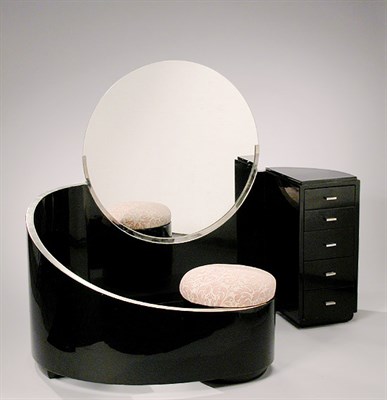 Lot 3806 - Black Lacquered and Silver Leaf Vanity Table...