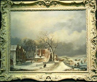 Lot 11 - A. Smits Dutch, 19th century VILLAGERS ON...