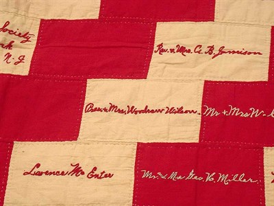 Lot 2437A - Red and Creme Patchwork Fundraiser Quilt...
