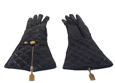 Lot 2317 - Chanel Black Quilted Gauntlet Gloves Zippered...