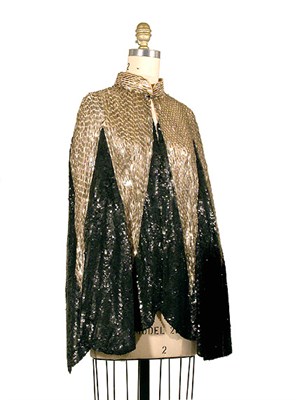Lot 2022 - Silver and Black Sequin Art Deco Evening Cape...