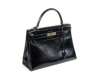 Lot 3741 - Hermes Black Patent Kelly Purse With lock and...