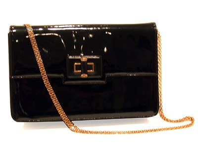 Lot 2301 - Black Patent Gucci Bag with Gold Chain...