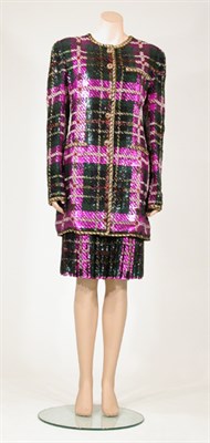 Lot 3605 - Oscar de la Renta Plaid Sequin Ensemble...