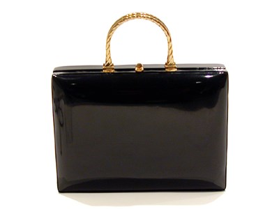 Lot 2251 - Black Patent Leather Handbag Of square form,...