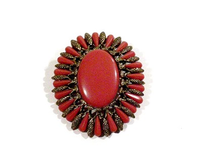 Lot 2376 - Har Faux Coral and Wheat Shaft Oval Pin With a...