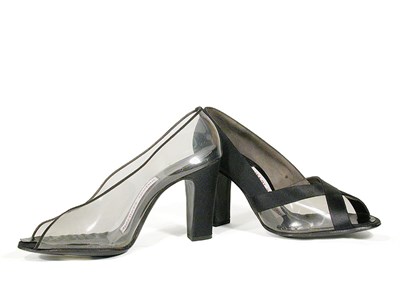 Lot 2226 - Two Herbert Levine Vinyl Open Toed Pumps...