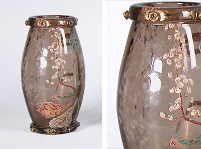 Lot 2476 - Galle Gilt, Enameled and Applied Glass Vase Of...