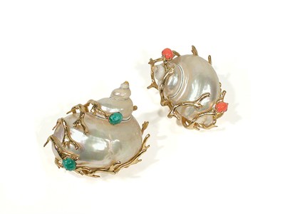 Lot 2353 - Two Kenneth Jay Lane Shell Pins Both encased...