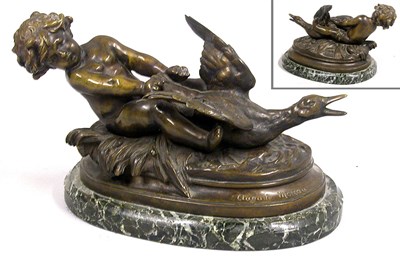Lot 2613 - French Bronze Sculpture of a Cherub and Goose...