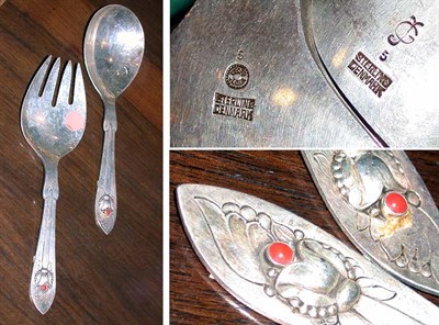 Lot 2433 - Two Georg Jensen Sterling Silver and Coral...