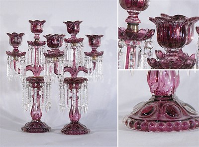 Lot 2378 - Pair of Baccarat Style Amethyst Stained...