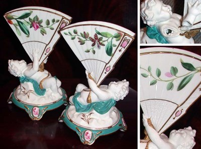 Lot 439 - Pair of English Porcelain Fan-Form Vases