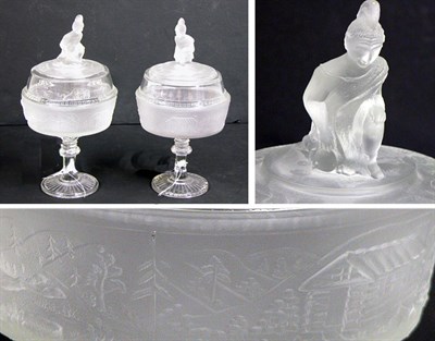 Lot 285 - Pair of Pressed Glass Covered Compotes In the...