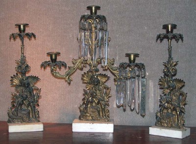 Lot 2166 - American Gilt-Metal and Marble Three-Piece...